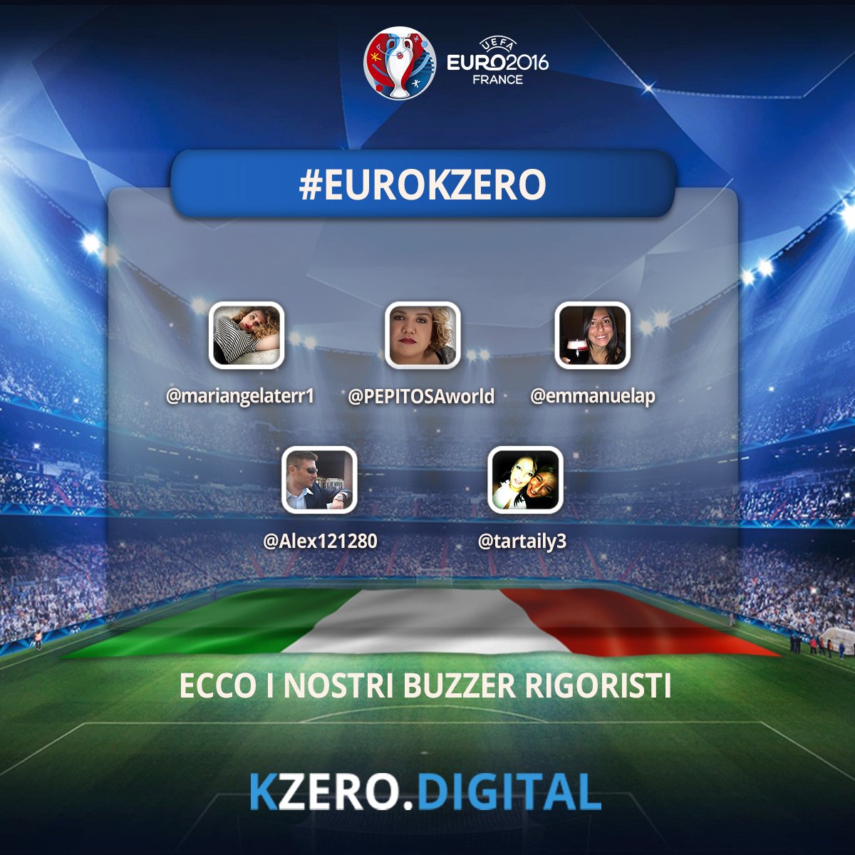 kzerodigital's tweet photo. I Buzzer Rigoristi ⚽️🇮🇹 della #SocialBattle #EUROKZERO
▶️https://t.co/4A45mVm9I4
#EURO2016 #Europei2016 #ita #ger https://t.co/n1j6IrlO3w