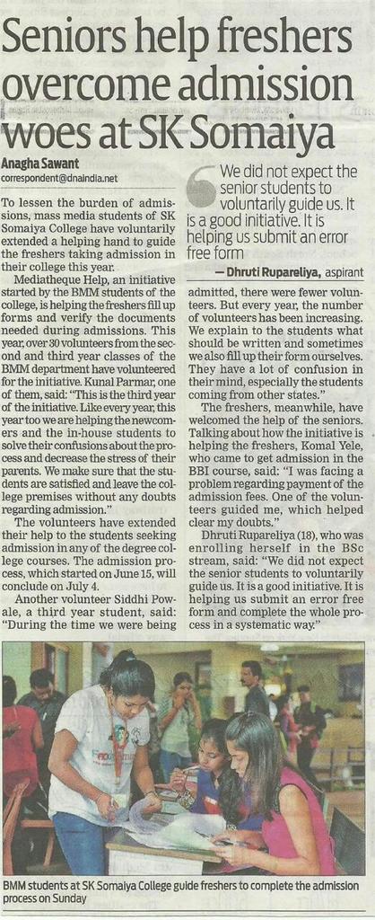 Mediatheque_'s tweet photo. #TeamMediatheque thanks @dna for covering #MediathequeHelp at @SomaiyaVidyavih.
#MissionAdmission! https://t.co/FSxFv0A316