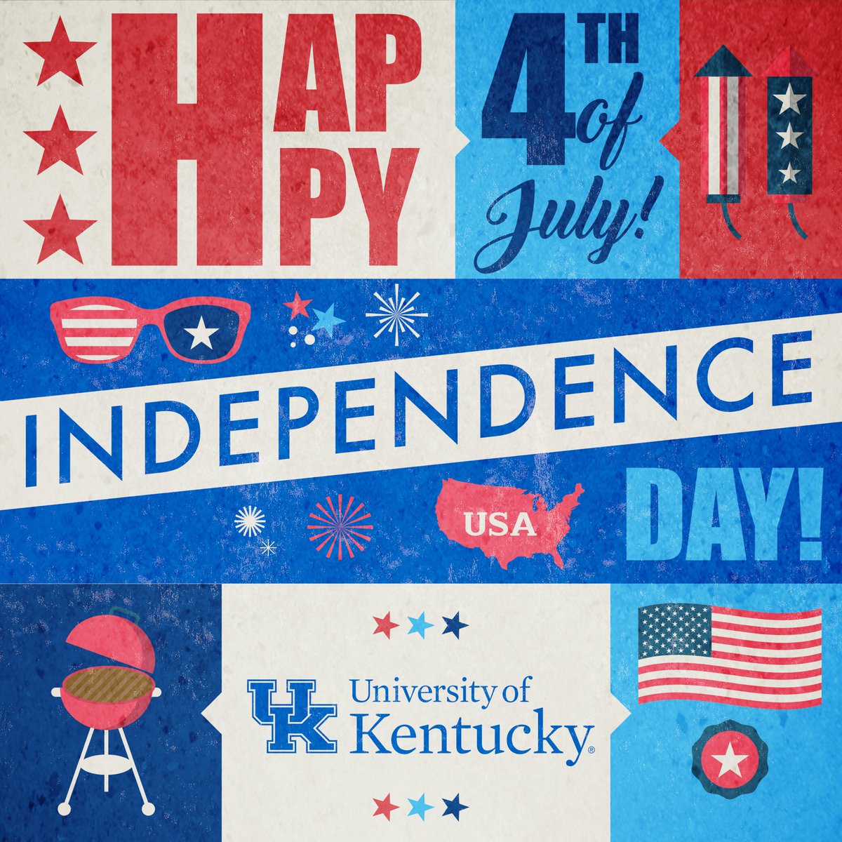 universityofky's tweet photo. Red, white and #seeblue - happy birthday, America! 🗽🔴⚪️🔵🇺🇸 https://t.co/hUMW8UkNC5