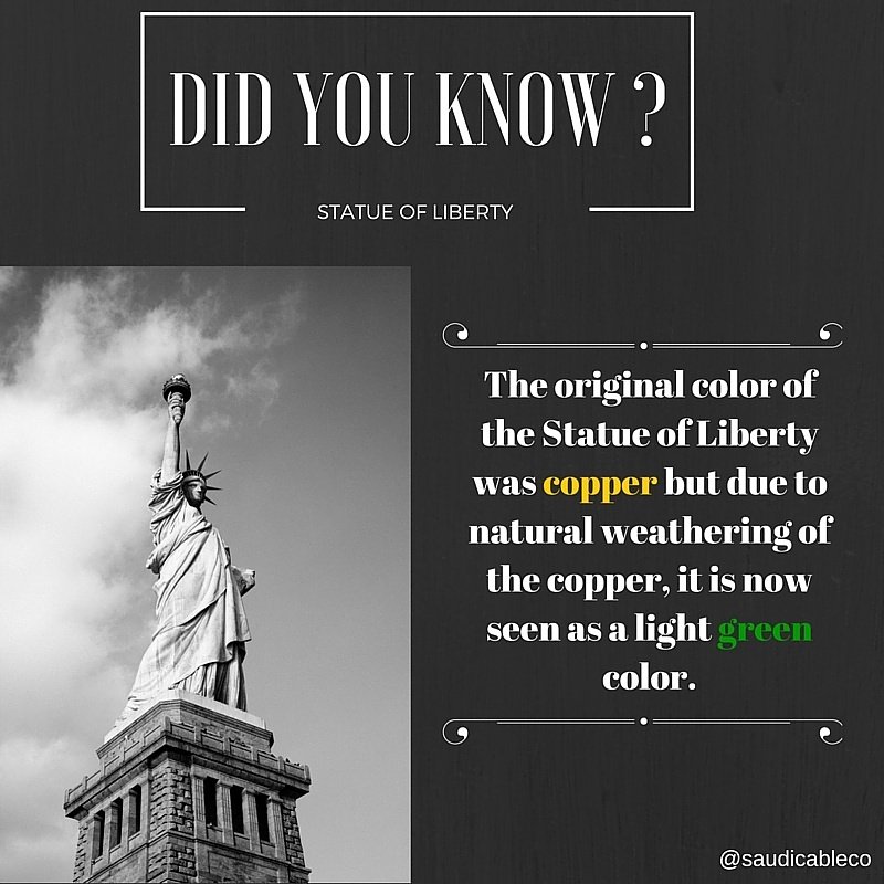 saudicableco's tweet photo. The original color of Statue of Liberty is copper.
#metals #4thofjuly #copper #coppermetal #manufacturing https://t.co/P0PCcDG7QK