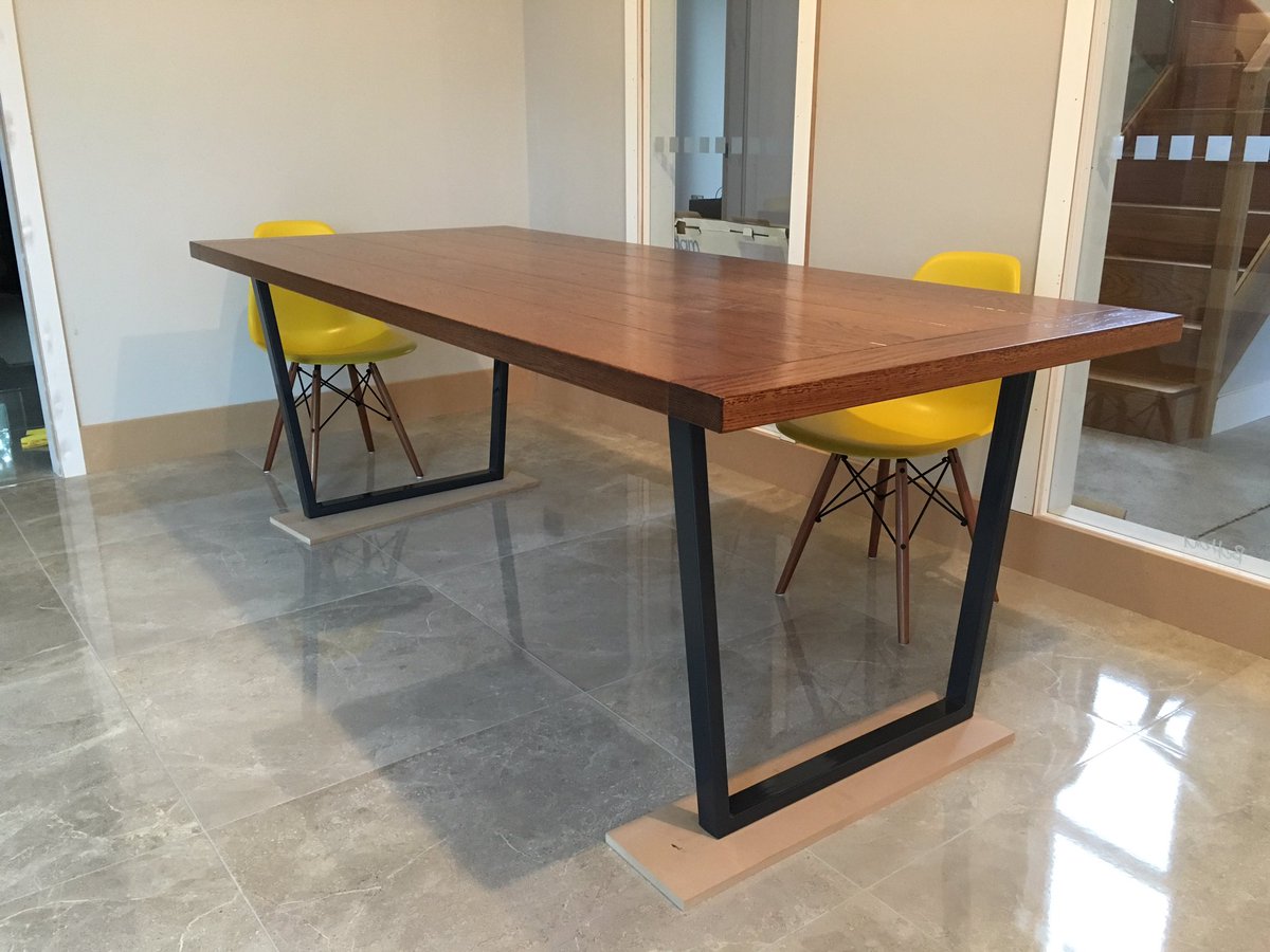 Oak &amp; steel meet to make a beautiful kitchen table. #interiordesign #Granddesigns #architecture #furnituredesign