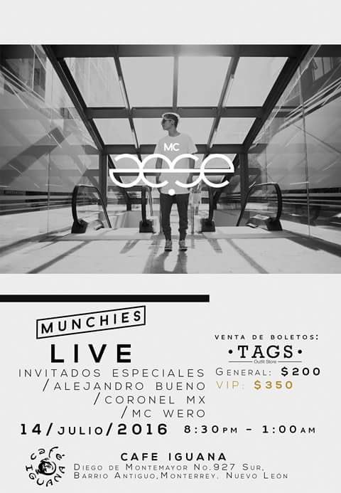 AeseAdiccion1's tweet photo. Próximo 14 de Julio! @mcaeseoficial #MUNCHIESLIVE  invitados especiales @_alejandrobueno @Rawlandmx, @CoronelMx. https://t.co/VLObiUNRO5