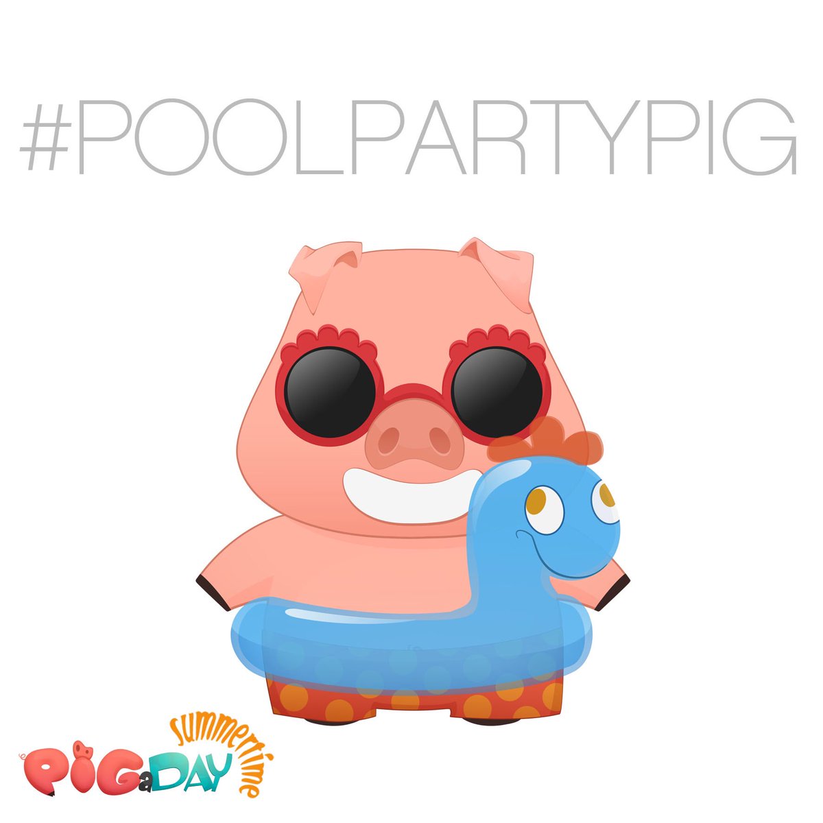 pigaday's tweet photo. After a long hard month, Pig is back ready for the #summer! #pigaday #poolparty #sunglasses #party #characterdesign https://t.co/QZt6bxM7Jj