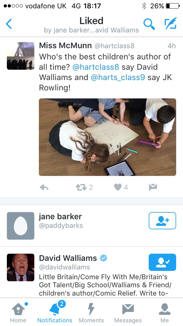 Harts_Y2's tweet photo. Wow! Class 8 look who has seen your amazing learning! @davidwalliams https://t.co/W7FRfm1GKO