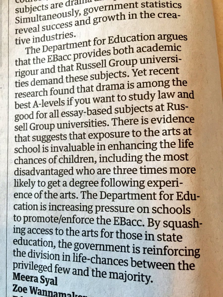 stretchmag's tweet photo. The case v #EBacc, seen through the eyes of Drama &amp; the Arts. #GuardianLetters https://t.co/92Nvnqr6xP