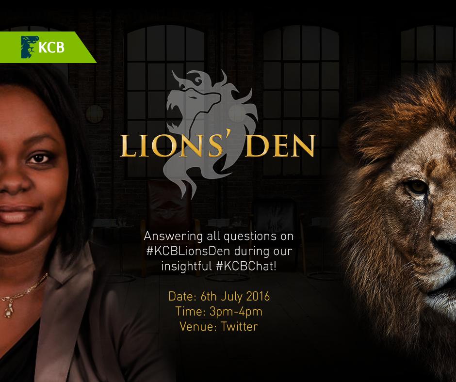 KCBInKenya's tweet photo. Be the first to unravel what #KCBLionsDen is about during our #KCBChat with our marketing top boss: Angela Mwirigi ☺ https://t.co/BMPCJymA0V