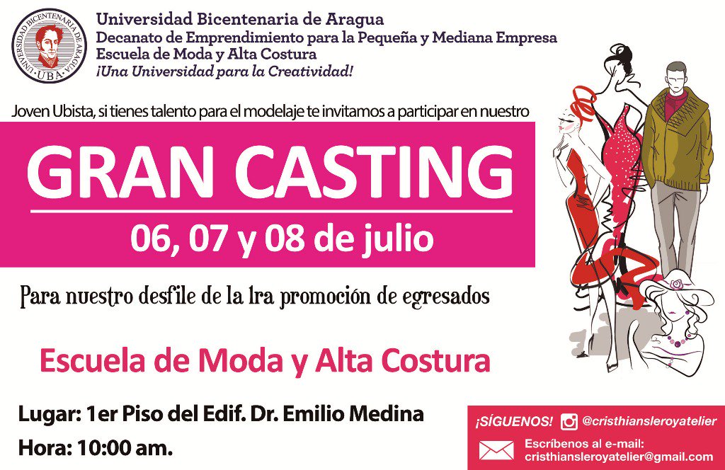 UBAuniversidad's tweet image. #CastingDeModelos Escuela de Modas y Alta Costura. 06, 07 y 08 de julio. 10:00 am. en el 1er piso de Biblioteca.