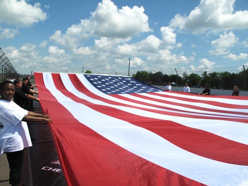 A fine time to unfurl the ( Indy 500 ! ) giant flag !