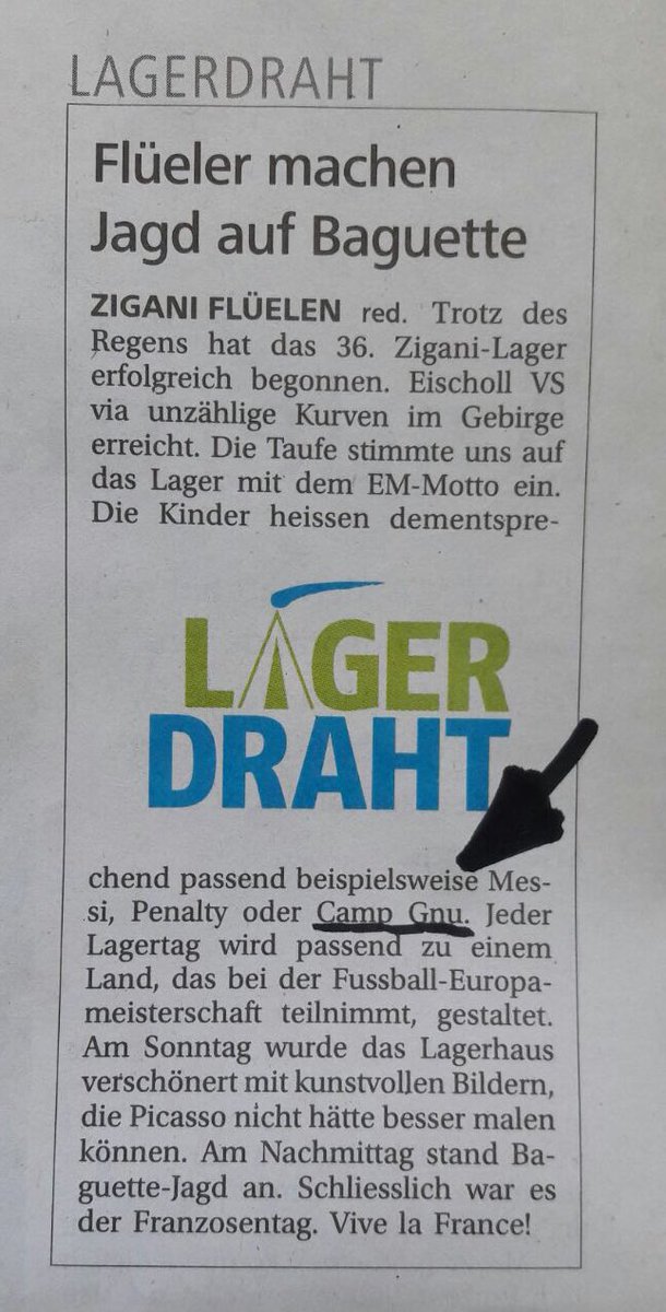 FCF1993's tweet photo. Danke #Zigani für die Erwähnung des #CampGnu im #Lagerdraht der @Neue_UZ und viel Spass noch im Lager! Vive la #FRA https://t.co/X5NBeCLZhe
