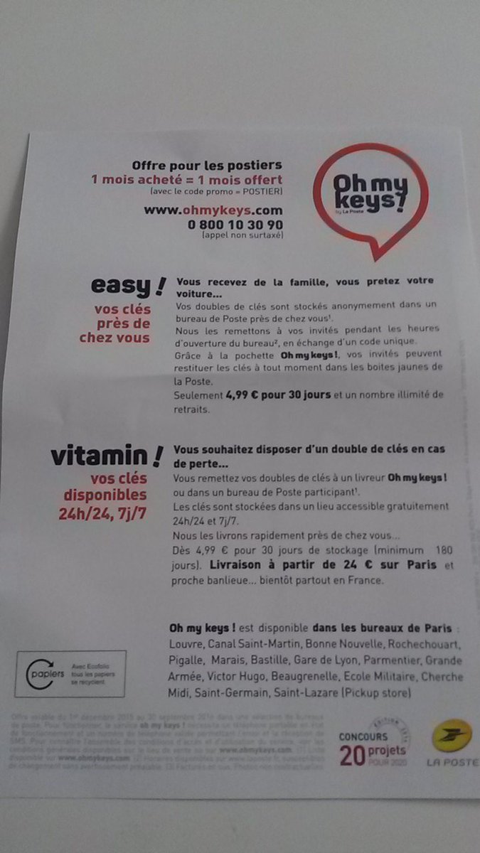 mouboo's tweet photo. #Ohmykeys un nouveau service @GroupeLaPoste une idée lancée par des postiers !!! https://t.co/qhcxSGCL6P