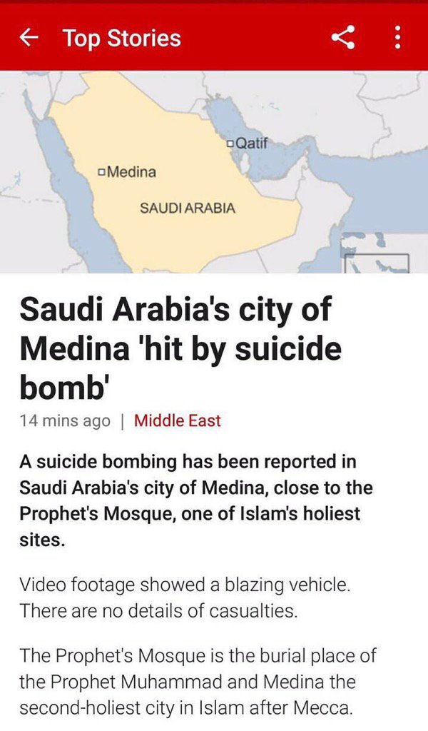 Fahrihamzah's tweet photo. Teroris memasuki Tanah Harom. #PrayForMedina https://t.co/JIAG1i7Dp0