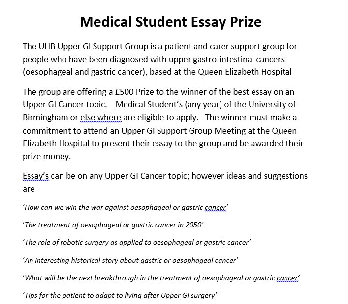 Medical student essay prizes