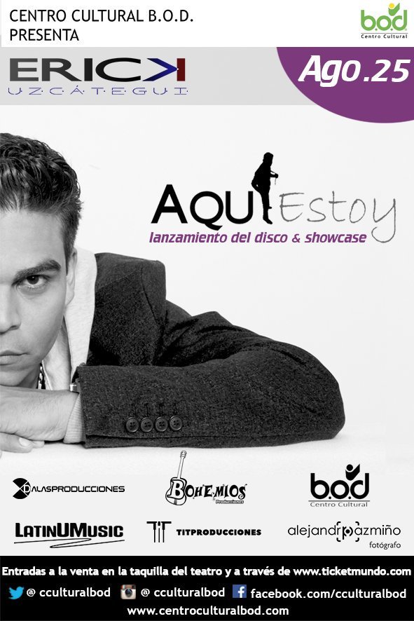 erick_uzcategui's tweet photo. SHOWCASE Y LANZAMIENTO DEL DISCO #AQUIESTOY Adquiere tus entradas en #TicketMundo por: https://t.co/6ZQ19a8PXt https://t.co/Mhl2DINwMi