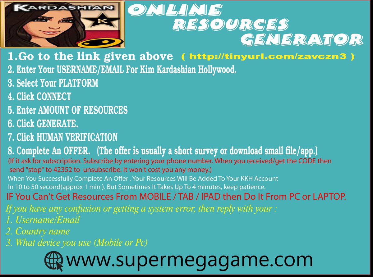 Game_Resources's tweet image. For Free Kim Kardashian Hollywood CASH &amp;amp; STARS
Go To This Link : tinyurl.com/zavczn3
Instructions given below: