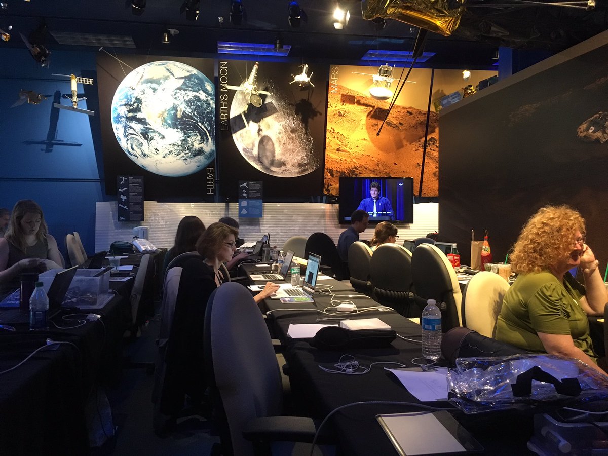 Just hours away from Juno's final push into Jupiter's orbit and JPLs press room is filling up here in Pasadena, CA.