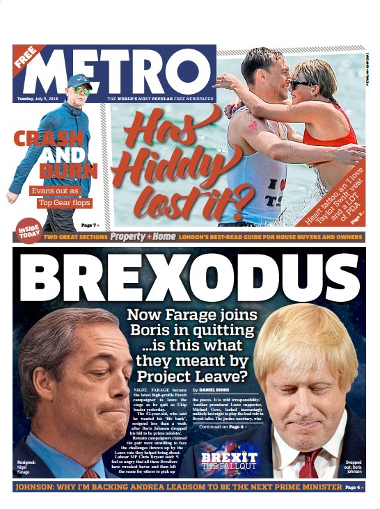 METRO FRONT PAGE: 'Brexodus'  #skypapers