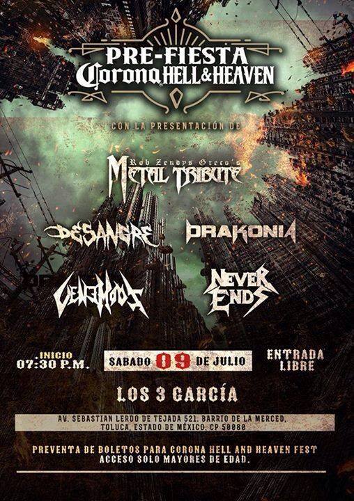PararrayosMx's tweet photo. #AgendaPararrayos El sábado @NeverEndsMetal #PreFiestaHH #Desangre @DrakoniaBand #Venemous https://t.co/dyyUF0WYgO https://t.co/gPzHcSqDcZ