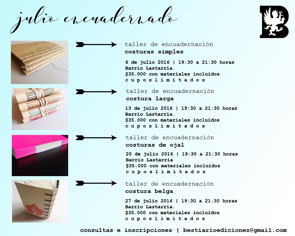 chepitamonroe's tweet photo. Amiguines, los"miércoles encuadernados" comienzan el 6 de julio y se vienen mega cachilupis. ¡Vengan a coser papel! https://t.co/ByTG2OQPkh