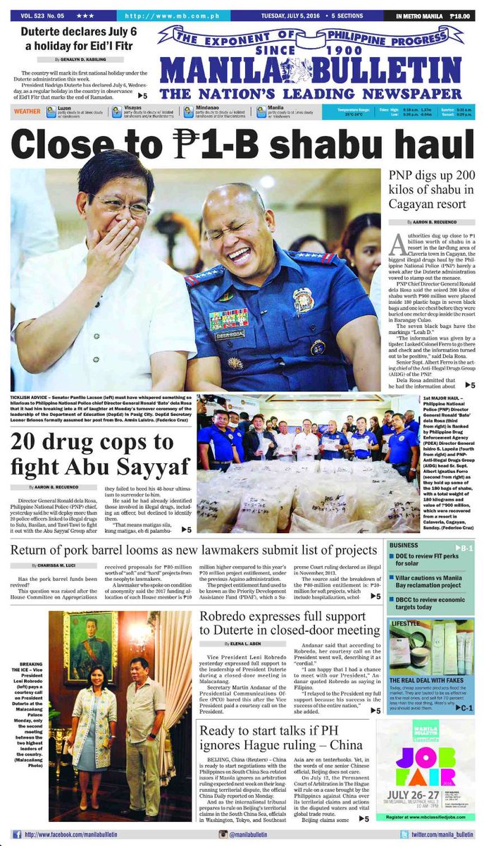 Manila Bulletin Front Page For Today 7 5 2016 Manila Bulletin News Scoopnest