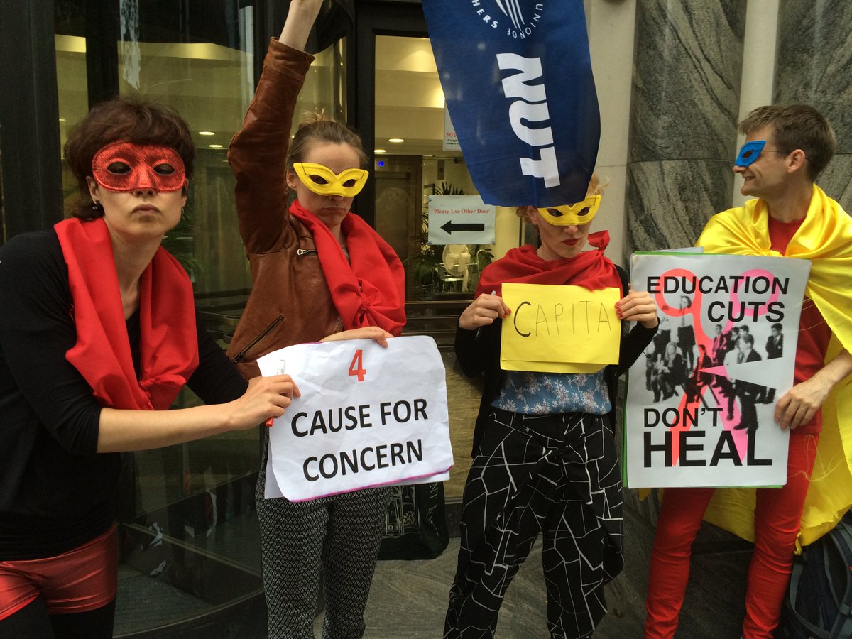 teachers say <a href="/CapitaPress/">Capita</a> privatising schools and our NHS! Donating ££ to the <a href="/Conservatives/">Conservatives</a> too. #investdontcut