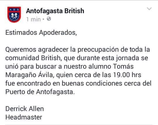 #Bomberos Da por finalizada, con éxito, la emergencia (10-3-1) búsqueda de menor extraviado en #Antofagasta.