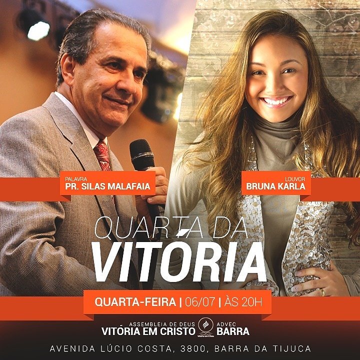 PastorMalafaia's tweet photo. Nesta quarta-feira estarei na ADVEC Barra da Tijuca, no Culto da Vitória. Participação de Bruna Karla. Participe! https://t.co/7DpqX1oPaT