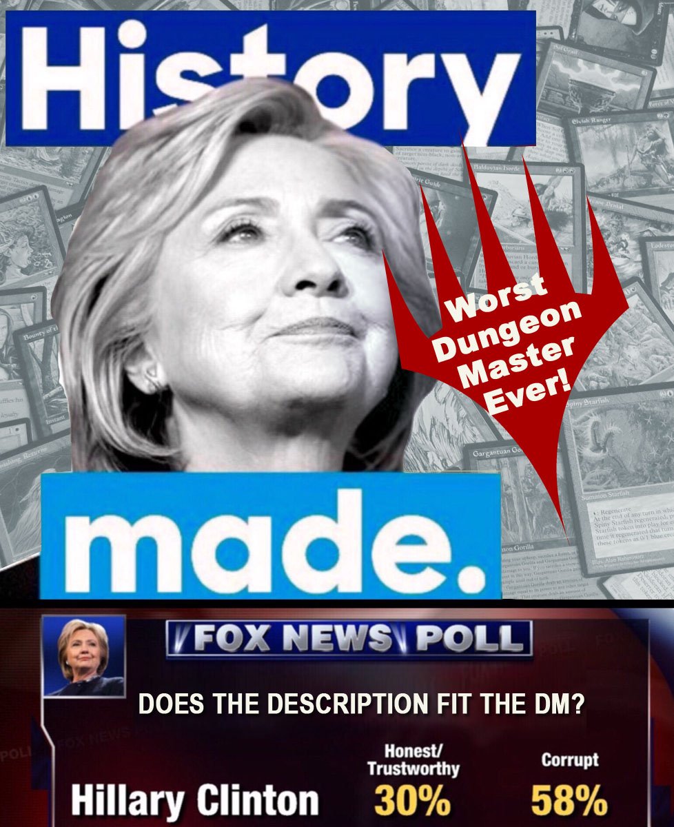DungeonsDonald's tweet photo. "Magic" Hillary -- Makes History!  #IplayDnD #DnDFirst https://t.co/cRex3HbJcF