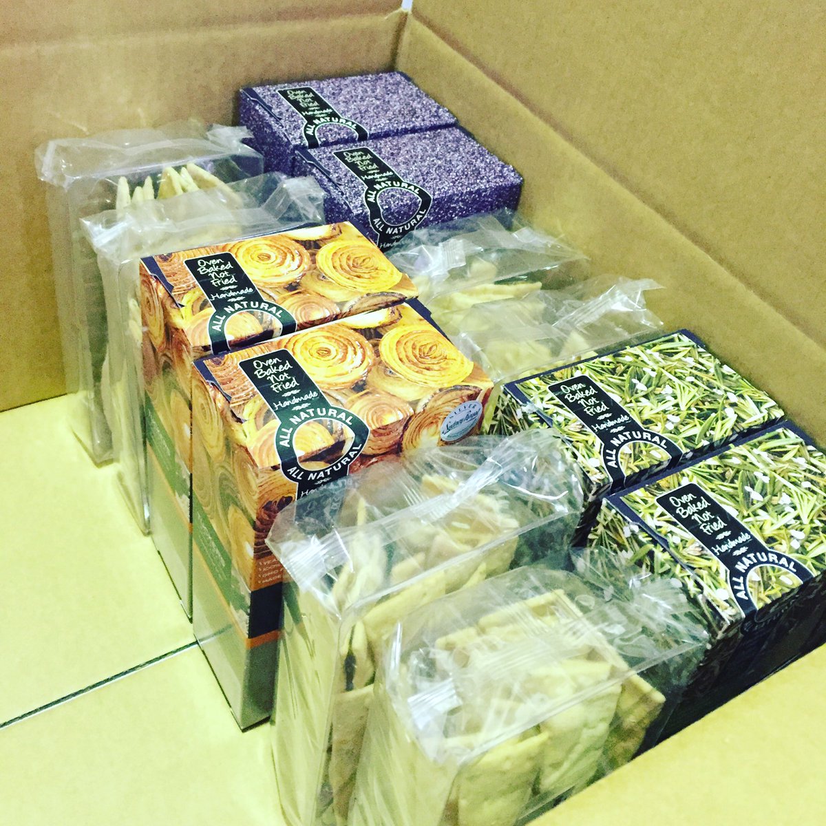 TuckersNatural's tweet photo. Our entries for the @AusFoodAwards, packed up and fingers crossed! #ausfoodawards #crackerup https://t.co/XVj6XziQYY