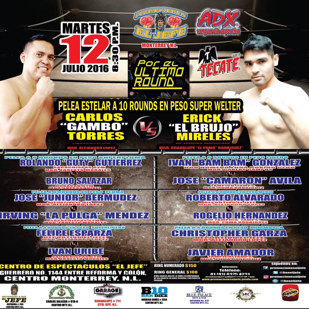 boxeljefe's tweet photo. Box en Monterrey martes 12 de julio #box #Monterrey #tecatebox #boxeljefe https://t.co/wlCm2x3uqh