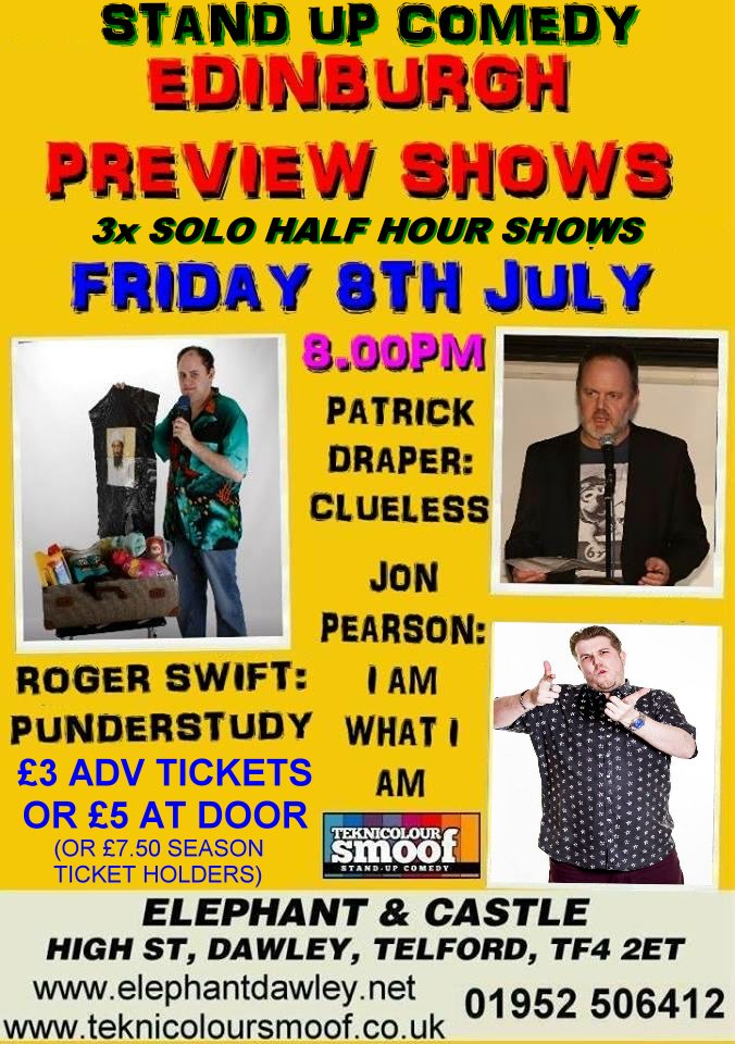 Fri 8th #Dawley #Comedy Night 3x <a href="/edfringe/">Edinburgh Festival Fringe</a> shows £3adv /£5 on day <a href="/jonnyp_comic/">Jon Pearson 🤣 JonnyPComic.eth</a> @PatrickDraper7 &amp; <a href="/Rogerswiftprop/">Roger Swift</a>