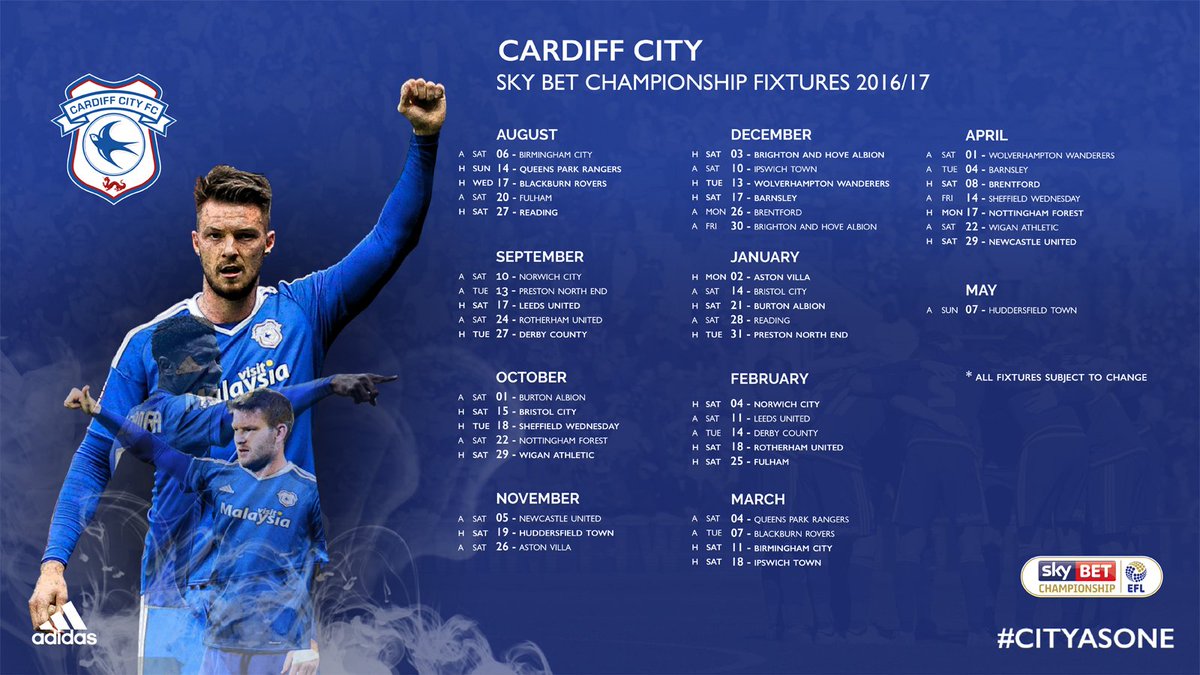 Cardiff City FC on X: #CityAsOne  Our updated #CardiffCity 2016/17  @SkyBetChamp fixture wallpaper. #Bluebirds  / X