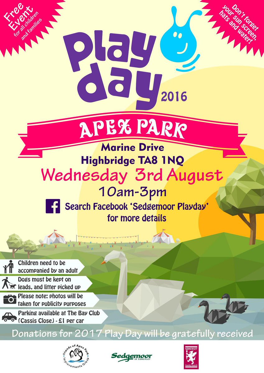 SomersetPlay's tweet photo. Don't forget it's National Play Day on Wednesday 3rd August. Free play event at Apex park. https://t.co/LU3Q22ZLEl
