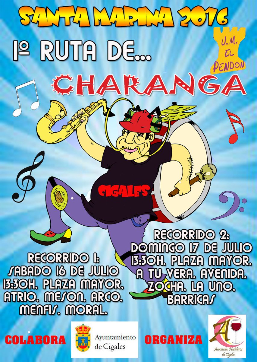 TurismoCigales's tweet photo. Asociación Hosteleros #Cigales organiza la I Ruta de Bares con charanga los días 16 y 17 de julio #SantaMarina2016 https://t.co/aBkkVVGB7V