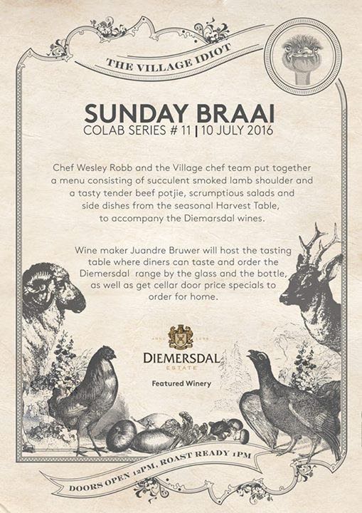 FoodBlogCT's tweet photo. RT @diemersdalwines: Sondag 10 Julie sal daar `n #Diemersdal #wynproe by @VillageIdiotCT plaasvind as deel van hul https://t.co/rh2DE9RloR