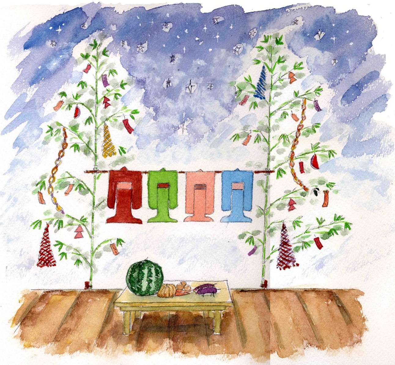 井上毅 Inoue Takeshi 播州地方 兵庫県南部 の七夕飾り ２本の笹を竹でつなぐ独特の形式 播州では一月遅れで七夕行事を行いますが 新暦七夕 つまり今の時期 にも姫路市内各所で見かけます 白黒写真は昭和40年代に市内民家で撮影されたもの モデルは