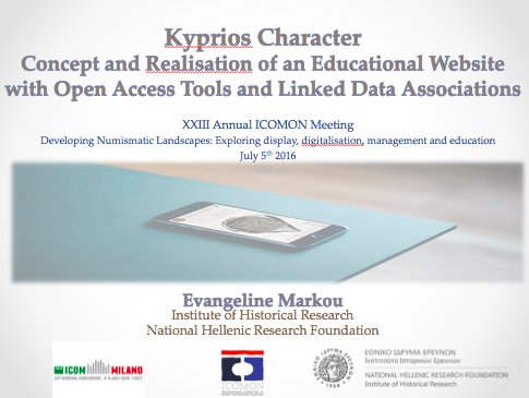 #ICOMilano2016 <a href="/KypriosChar/">Kyprios Character</a> presentation by E. Markou <a href="/money_museums/">ICOMON</a> 11:10 session Yellow Hall 3 North wing level 1