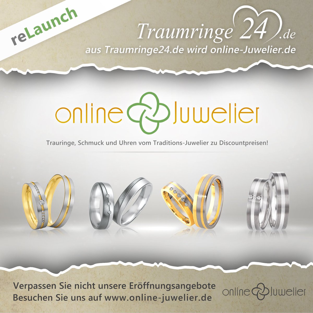 Jetzt noch mehr Auswahl an Trauringen, Eheringen, Schmuck und Uhren im neuen Webshop online-juwelier.de