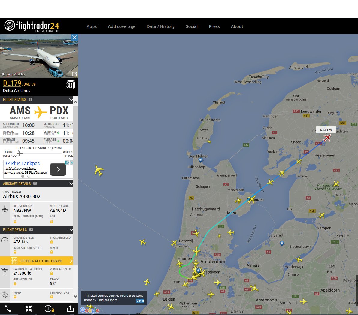 Leon_van_g's tweet photo. @flightradar24 I thought USA is west of The Netherlands... DAL179 is going the wrong way! :O https://t.co/zP9Cfc07DO