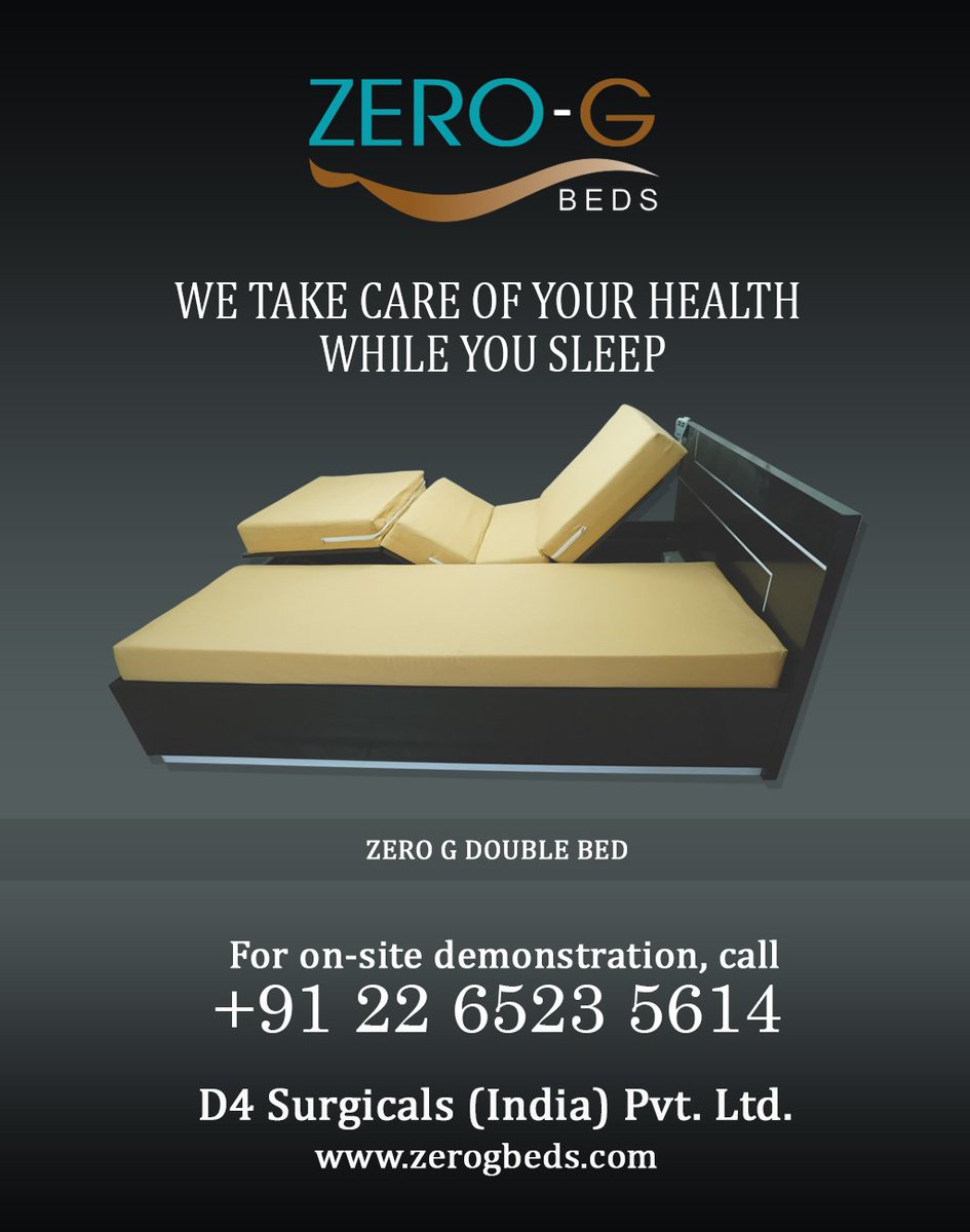 Zero-G Double Bed
For more details:-
call us on:+91 22 6523 5614
zerogbeds.com