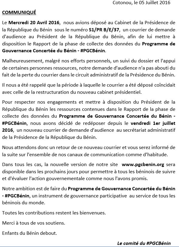 Communiqué du <a href="/pgcbenin/">PGCBénin</a> #team229 #TeamBénin #wasexo
RT appréciés -pgcbenin.org
Merci à tous