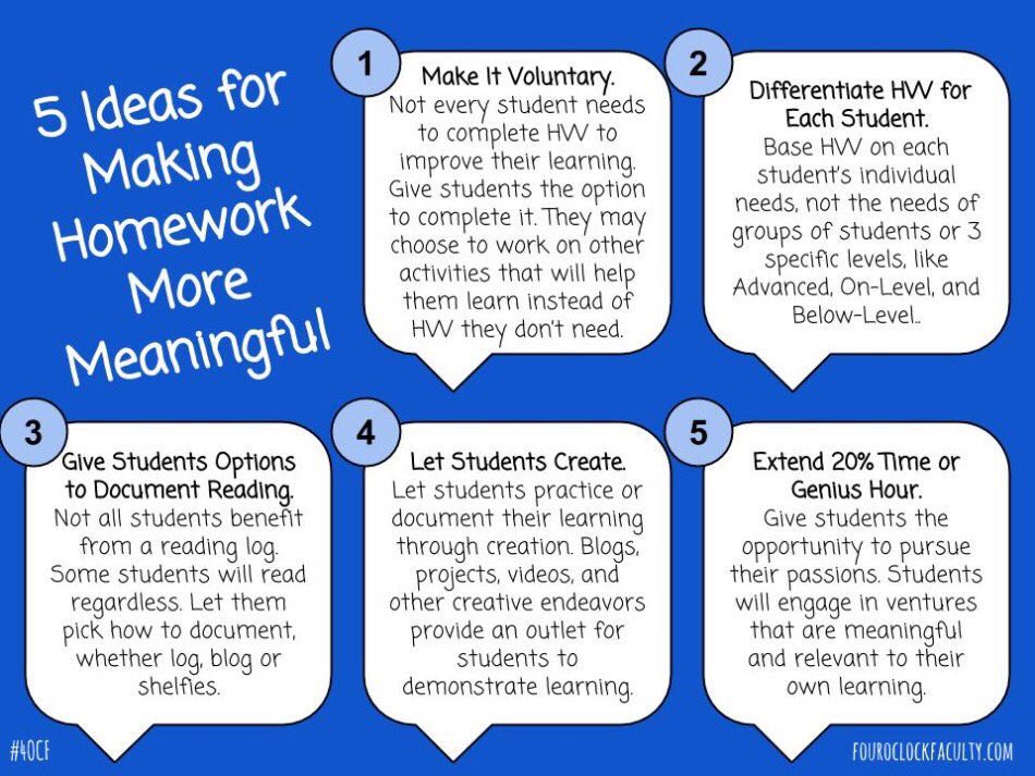 MarzanoResource's tweet photo. What do you think of these 5 Ideas For Making Homework More Meaningful by @4OClockFaculty? https://t.co/iO2VfJTblw