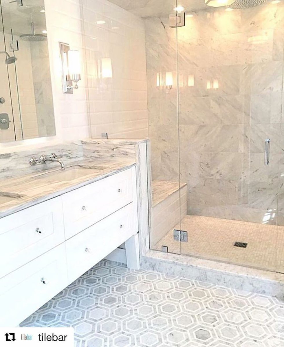 realtor_amanda's tweet photo. Happy #tiletuesday ! Beautiful! 
#interiordesign #bathroomdesign  #marble #tiledshower #hexagon #designstar https://t.co/iX9eKR8ctL