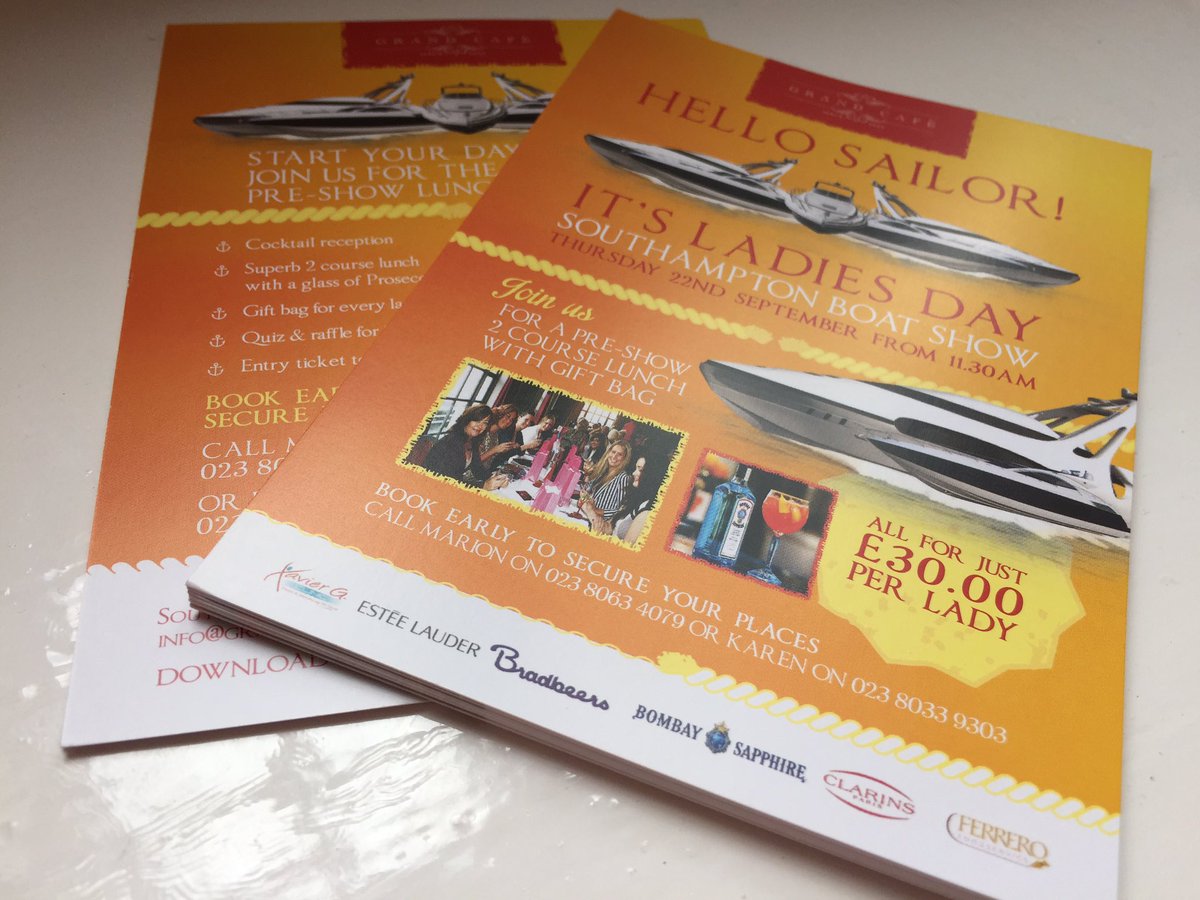 Latest flyer design &amp; print for <a href="/DeliciousDining/">Delicious Dining</a> @GrandCafeNews #GraphicDesign #Flyers #Print #LadiesDay #BoatShow
