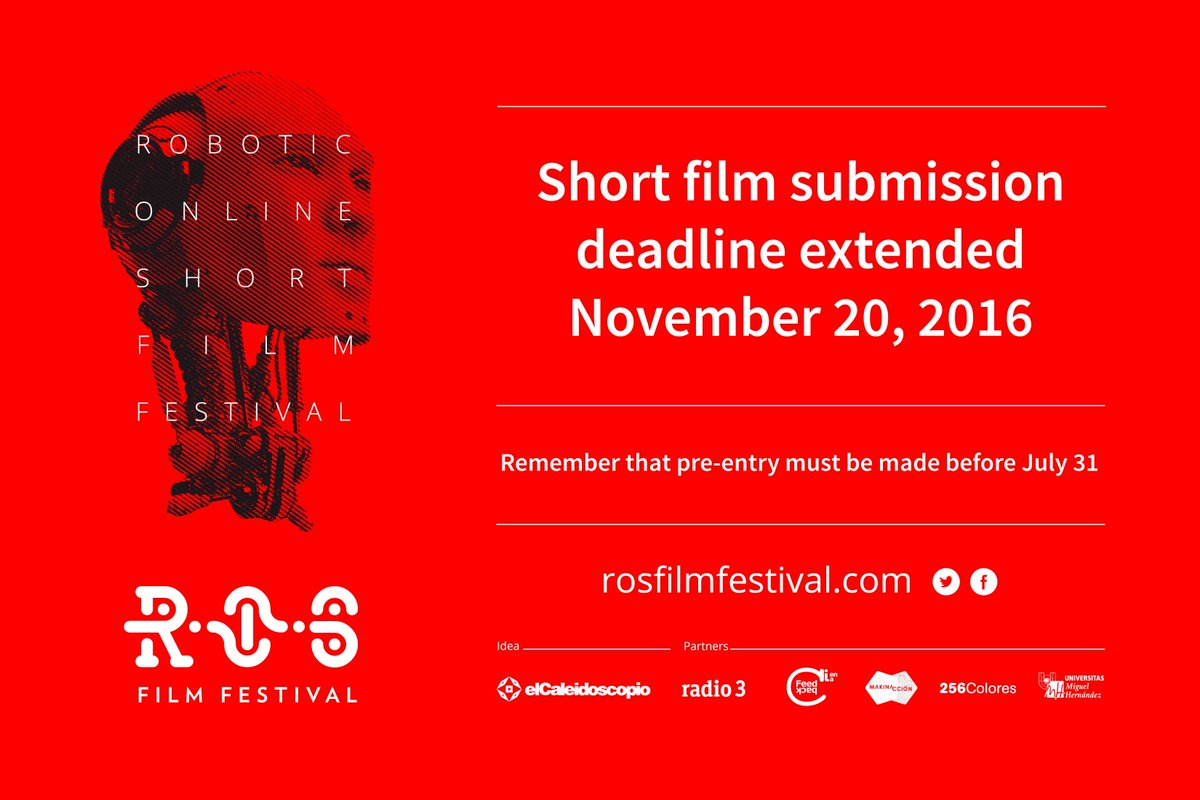 #SubmissionDeadline extended to November 20, 2016 #PreEntry until July, 31! rosfilmfestival.com/en/rules/ #FilmFestivals