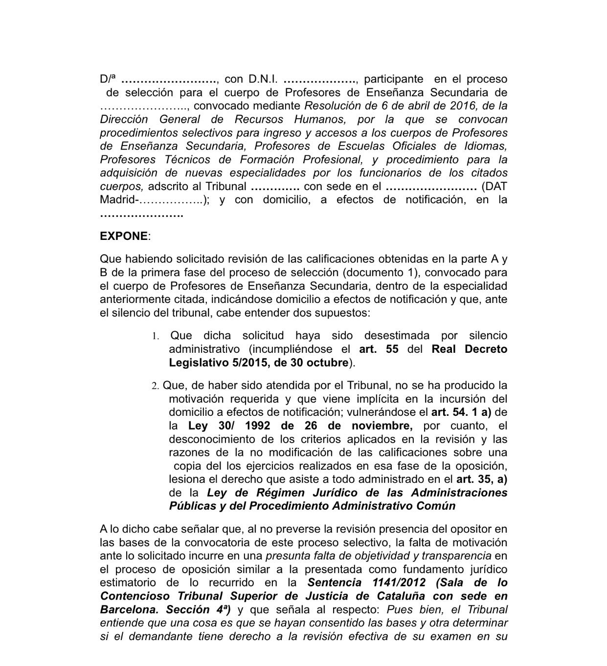 Olga M On Twitter Modelo Reclamacion Copia De Examen Y Revision Presencial Oposiciones Secundaria