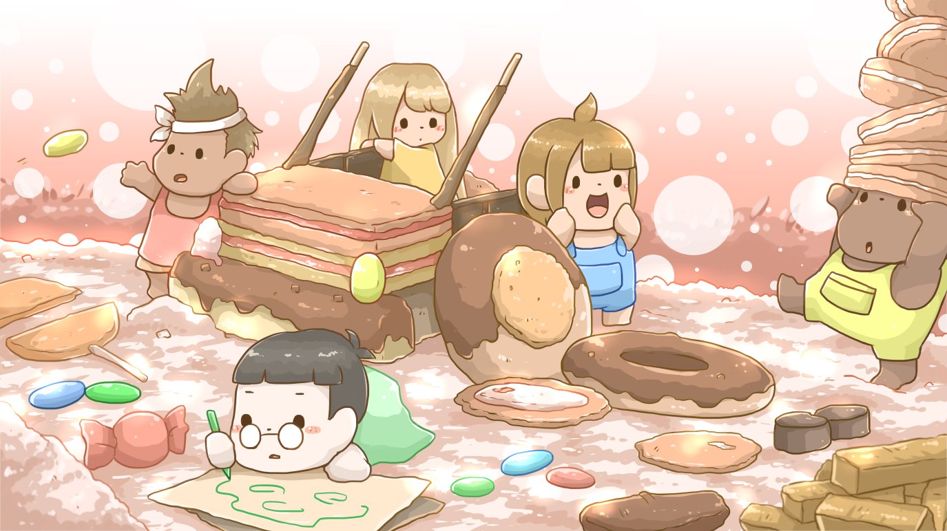 える 八葉しおん 子供しか存在しない世界でお菓子を使って色んな物を作っているイメージです お話にするなら 全部自分達でする事の大変さを知って成長していく物語かなぁ ｖ イラスト ゆるキャラ かわいい お菓子 赤ちゃん 子供 T