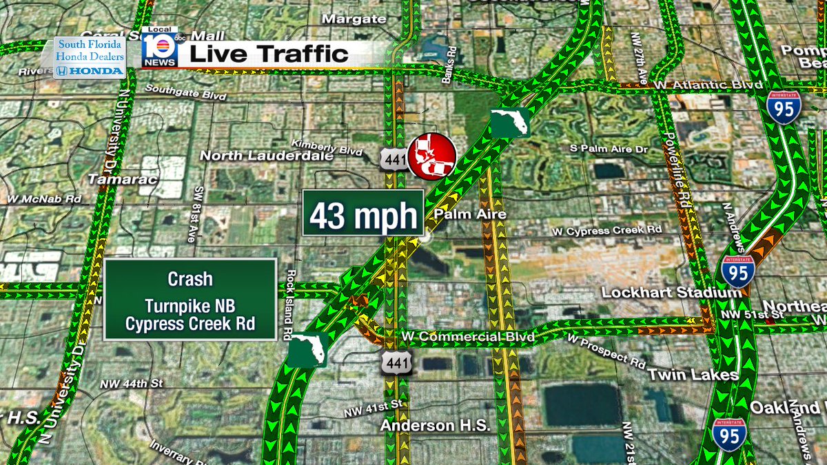 Crash on the Turnpike NB at the Cypress Creek Toll Plaza #TRAFFIC https://t.co/fsfZqPsumk