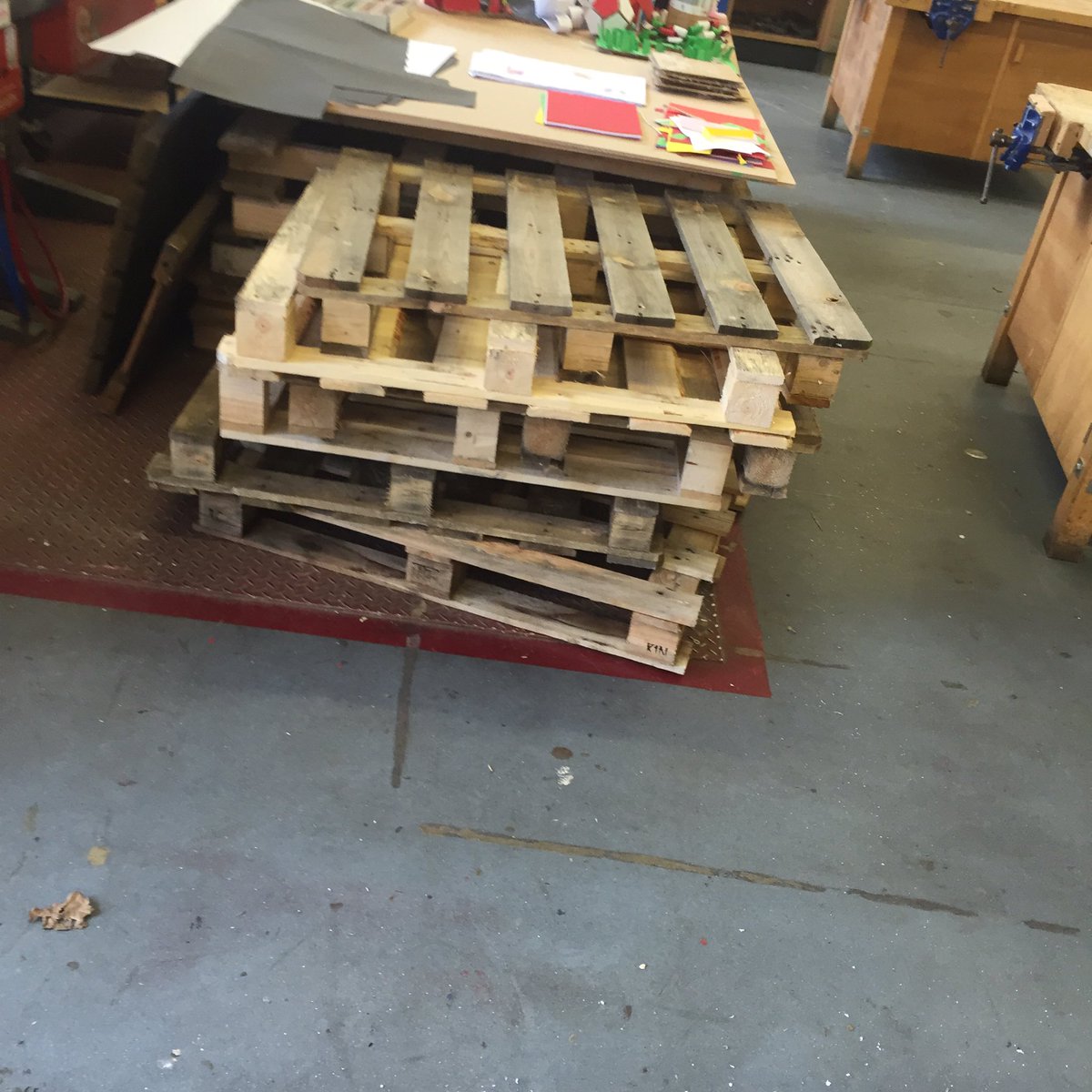 Design_RPHS's tweet photo. Strike day = no kids = preparation for Enrichment week = pallet breaking @officialRPHS https://t.co/KXGgbxVMAd