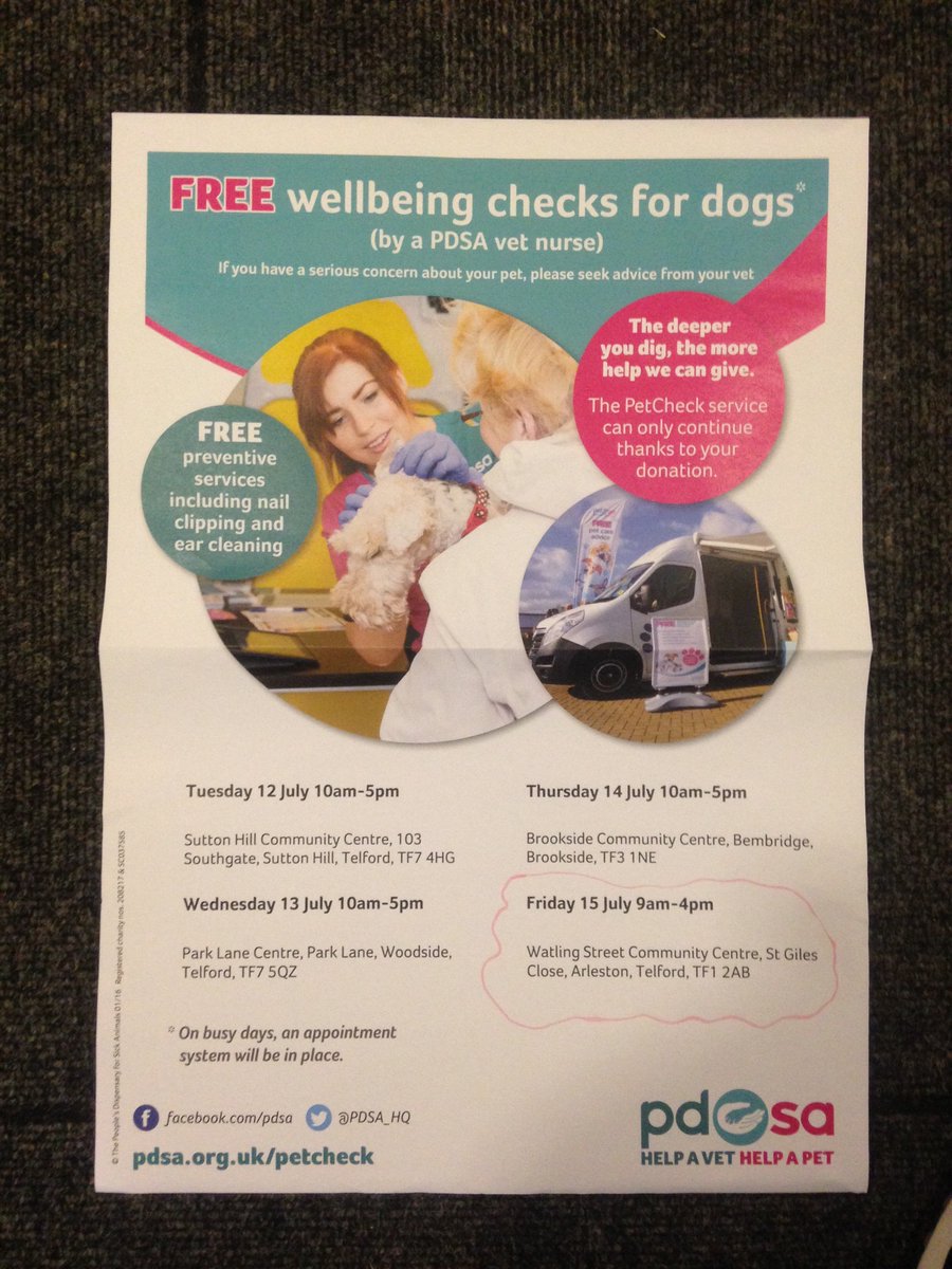 FREE wellbeing check for dogs by a vet nurse! Friday 15th July 9-4pm at wstlng com centre! #freechecks