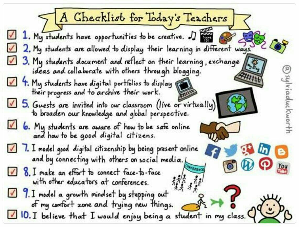 DrAAlston's tweet photo. A checklist for today's teachers - @sylviaduckworth #edchat https://t.co/9StHlOXBmr
